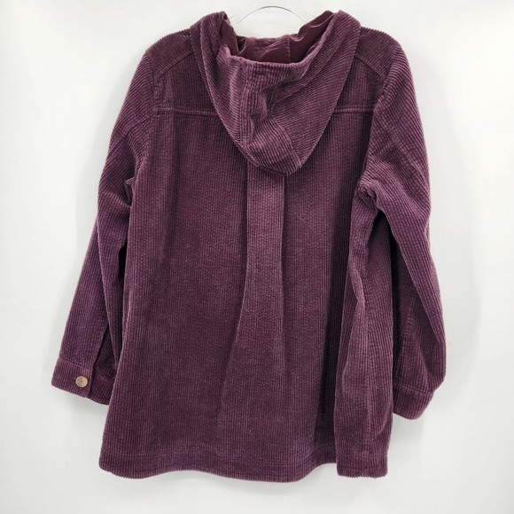 J. Jill Corduroy Long Sleeve Button Front Jacket Womens Size Medium Plum Hooded - Picture 6 of 8